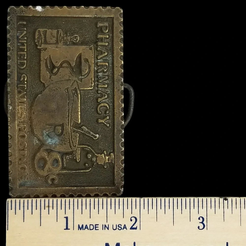 Vintage‎ Pharmacy Stamp Belt Buckle Tiffany Studio New York Brass